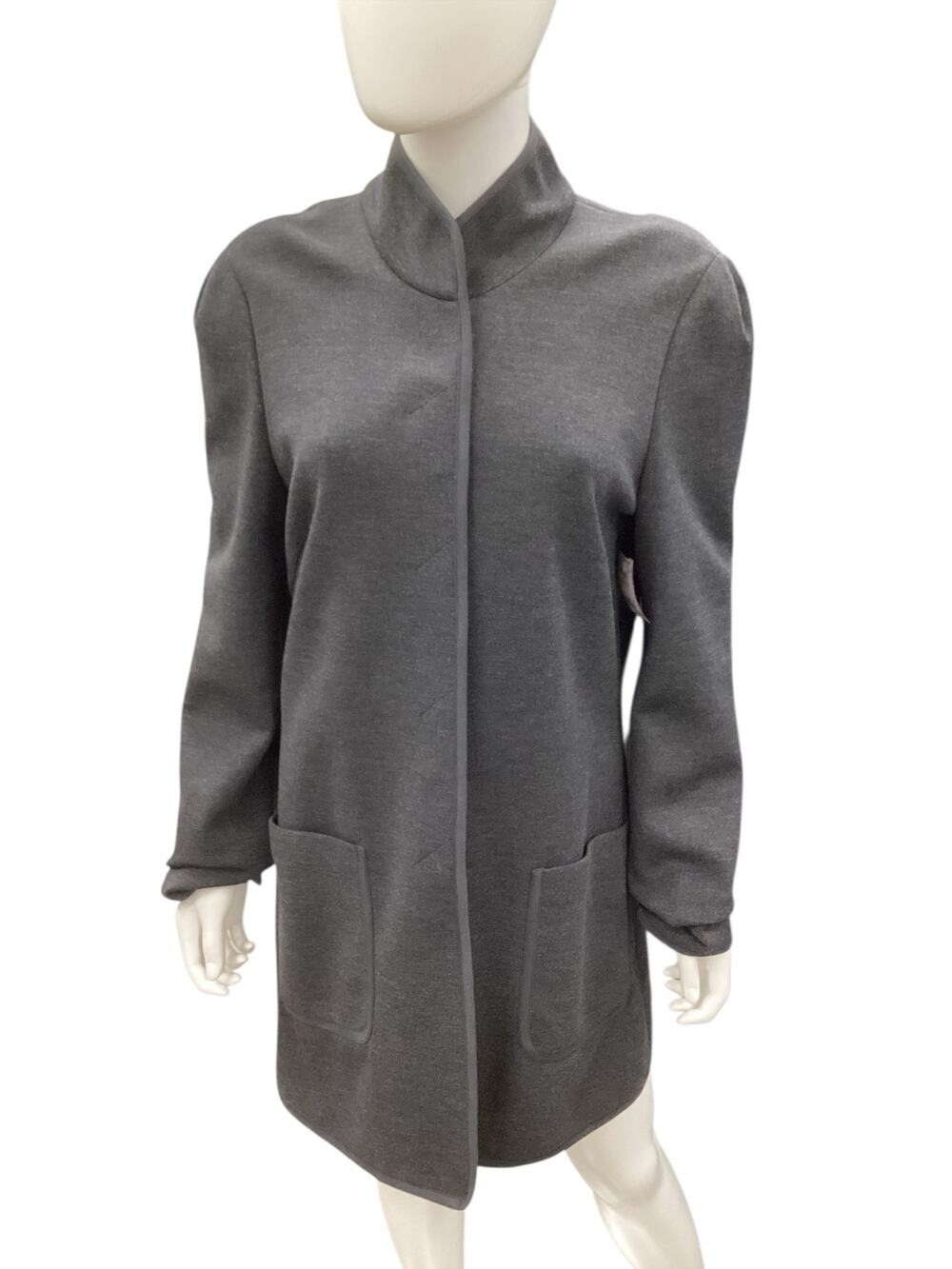 Emanuel Ungaro Jacket Women’s SZ M Long Wool Blend Hidden Buttons Charcoal Color